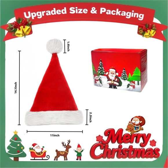 Christmas Santa Hat for Kid, Red Velvet Double Layer Xmas Holiday Party Hat - Picture 6 of 7